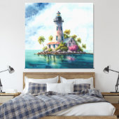 Vuurtoren Tropisch Eiland Turquoise Water Canvas Afdruk (Insitu (Slaapkamer))