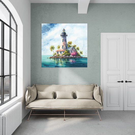 Vuurtoren Tropisch Eiland Turquoise Water Canvas Afdruk