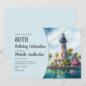 Vuurtoren Tropische palmbomen 80e verjaardag Kaart (Voorkant / Achterkant)