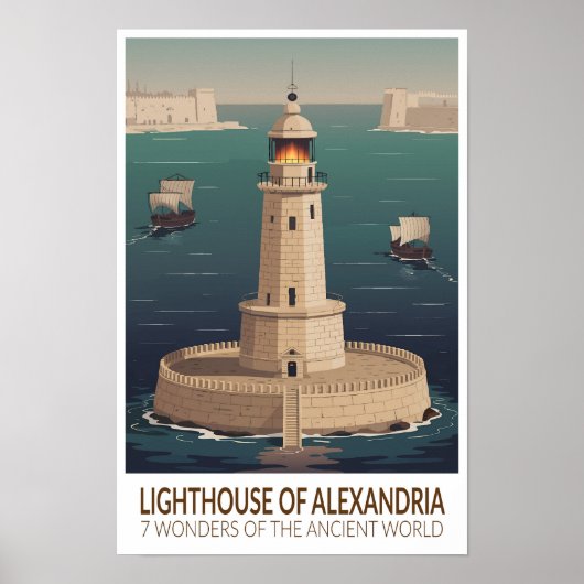 Vuurtoren van Alexandrië 7 Wereldwonderen Poster (Voorkant)