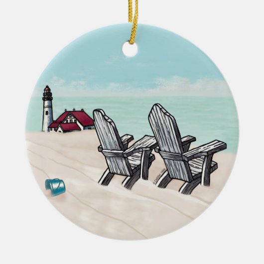 vuurtoren van beach Chairs Keramisch Ornament (Voorkant)