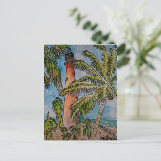 vuurtoren van biscayne cape florida briefkaart (Staand voorkant)