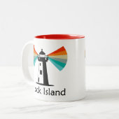 Vuurtoren van Block Island Rainbow Tweekleurige Koffiemok (Voorkant links)