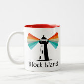 Vuurtoren van Block Island Rainbow Tweekleurige Koffiemok (Links)