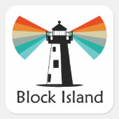 Vuurtoren van Block Island Rainbow Vierkante Sticker (Voorkant)