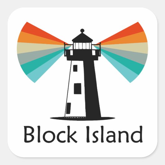 Vuurtoren van Block Island Rainbow Vierkante Sticker (Voorkant)