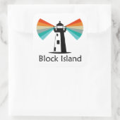 Vuurtoren van Block Island Rainbow Vierkante Sticker (Tas)