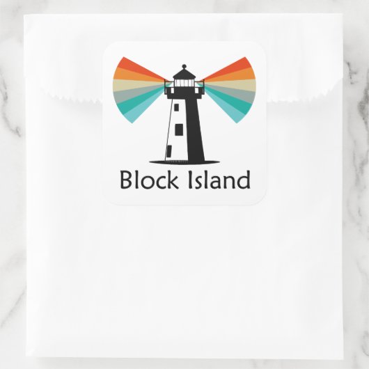 Vuurtoren van Block Island Rainbow Vierkante Sticker (Tas)