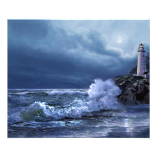 Vuurtoren van Boston onder de moonlight-kunstdruk Foto Afdruk