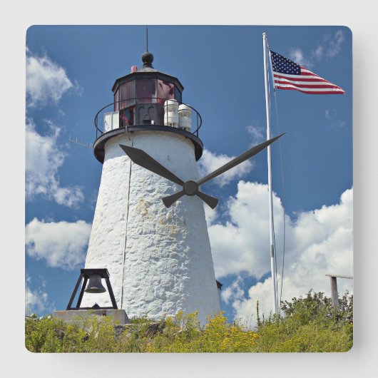 Vuurtoren van Burnt Island, Maine Wall Clock Vierkante Klok (Voorkant)