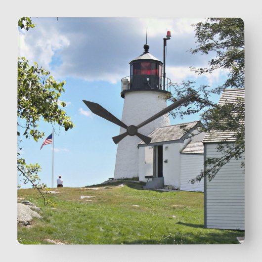 Vuurtoren van Burnt Island, Maine Wall Clock Vierkante Klok (Voorkant)