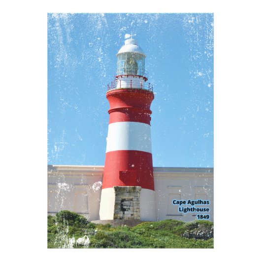 vuurtoren van Cape Agulhas 1849 Foto Afdruk (Voorkant)