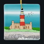 vuurtoren van Cape Agulhas Keramisch Ornament<br><div class="desc">Een kleurrijke illustratie van de vuurtoren van Cape Agulhas. Dit is de meest zuidelijke vuurtoren van het Afrikaanse continent. Deze vuurtoren staat op Kaap Agulhas,  in Zuid-Afrika. Een deel van mijn vuurtorens van het wereld collectie. Deze vuurtoren heeft rode strepen.</div>