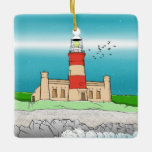 vuurtoren van Cape Agulhas Keramisch Ornament<br><div class="desc">Een kleurrijke illustratie van de vuurtoren van Cape Agulhas. Dit is de meest zuidelijke vuurtoren van het Afrikaanse continent. Deze vuurtoren staat op Kaap Agulhas,  in Zuid-Afrika. Een deel van mijn vuurtorens van het wereld collectie. Deze vuurtoren heeft rode strepen.</div>