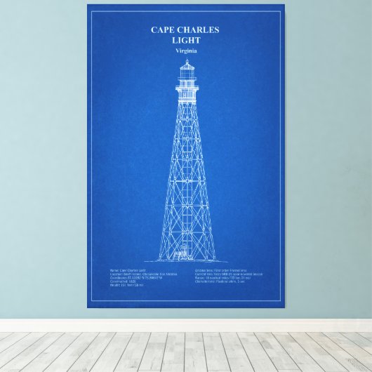 Vuurtoren van Cape Charles - Virginia - AD Canvas Afdruk (Insitu (Houten vloer))
