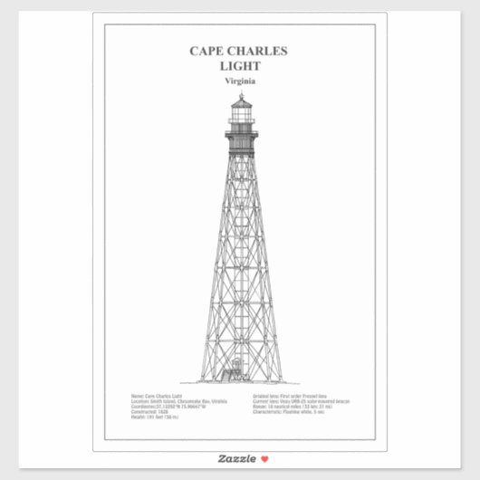 Vuurtoren van Cape Charles - Virginia - BD Sticker (Vel)