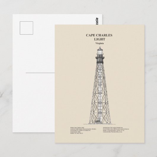 Vuurtoren van Cape Charles - Virginia - SBD Briefkaart (Voorkant / Achterkant)
