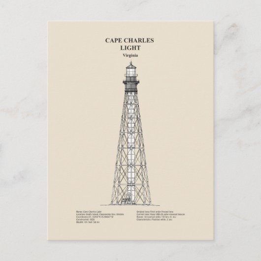 Vuurtoren van Cape Charles - Virginia - SBD Briefkaart (Voorkant)