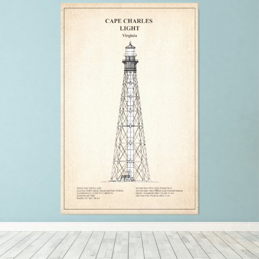 Vuurtoren van Cape Charles - Virginia - SBD Canvas Afdruk (Insitu (Houten vloer))