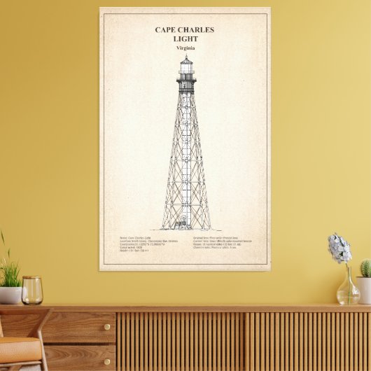 Vuurtoren van Cape Charles - Virginia - SBD Canvas Afdruk (Insitu (Woonkamer))