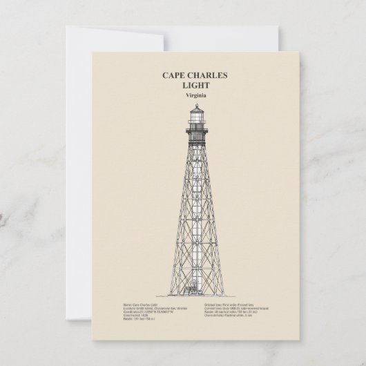 Vuurtoren van Cape Charles - Virginia - SBD Notitiekaartje (Voorkant)