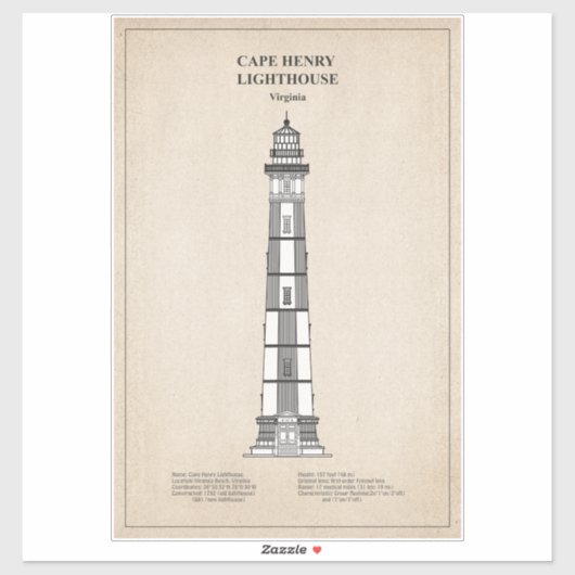 Vuurtoren van Cape Henry - Virginia - SBD Sticker (Vel)