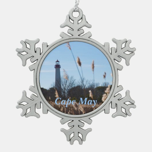 vuurtoren van Cape May Tin Sneeuwvlok Ornament (Voorkant)
