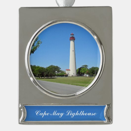 vuurtoren van Cape May Verzilverd Banner Ornament (Voorkant)