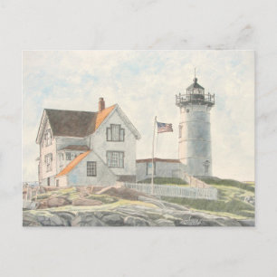 Vuurtoren van Cape Neddick in waterverf Briefkaart