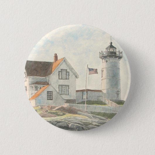 Vuurtoren van Cape Neddick in waterverf Ronde Button 5,7 Cm (Voorkant)