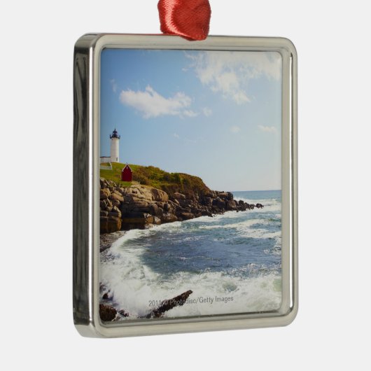vuurtoren van Cape Neddick "Nubble" in Maine Metalen Ornament (Rechts)