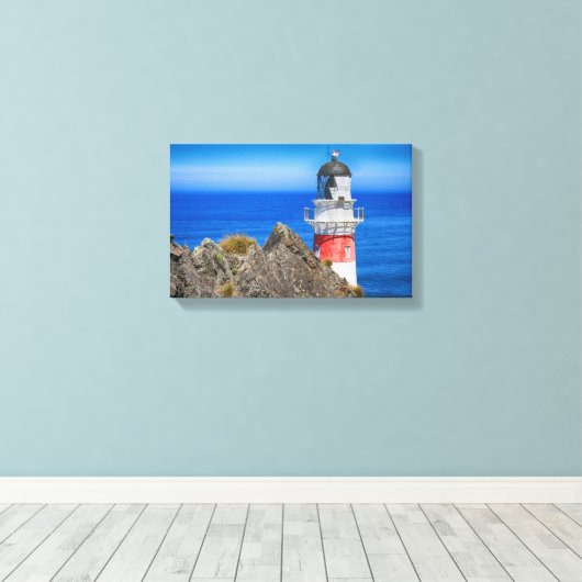 Vuurtoren van Cape Palliser New Zealand Canvas Afdruk (Insitu (Houten vloer))
