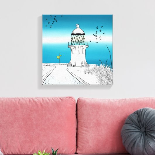 vuurtoren van Cape Reinga Nieuw-Zeeland Canvas Afdruk (Insitu (Woonkamer))