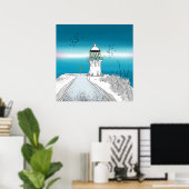 vuurtoren van Cape Reinga Nieuw-Zeeland Poster (Thuiskantoor)