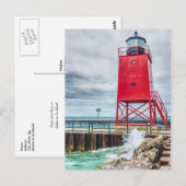 vuurtoren van Charlevoix South Pierhead Briefkaart (Voorkant / Achterkant)