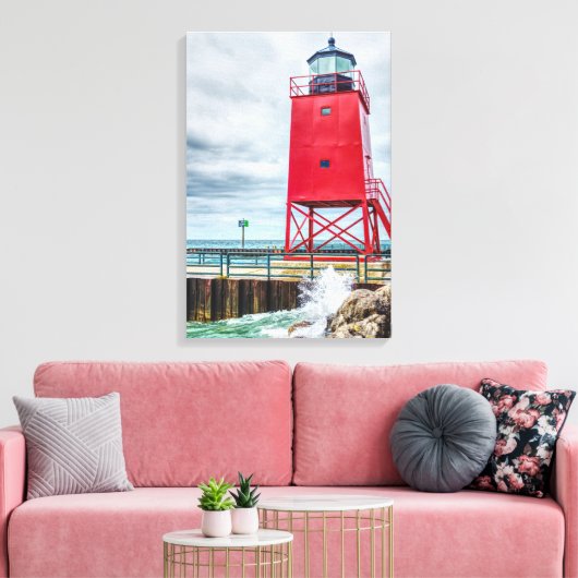 vuurtoren van Charlevoix South Pierhead Canvas Afdruk (Insitu (Woonkamer))