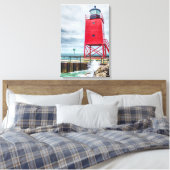 vuurtoren van Charlevoix South Pierhead Canvas Afdruk (Insitu (Slaapkamer))
