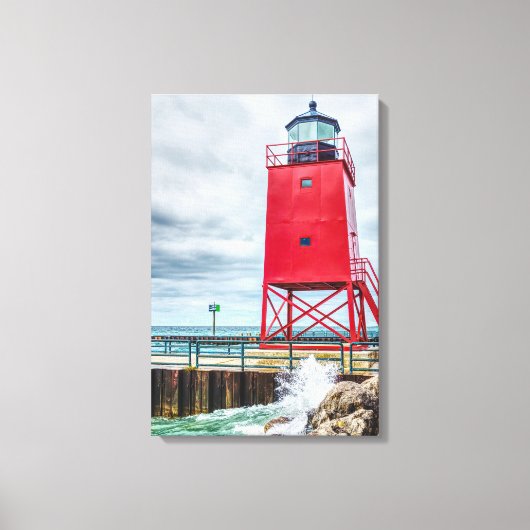 vuurtoren van Charlevoix South Pierhead Canvas Afdruk (Voorkant)