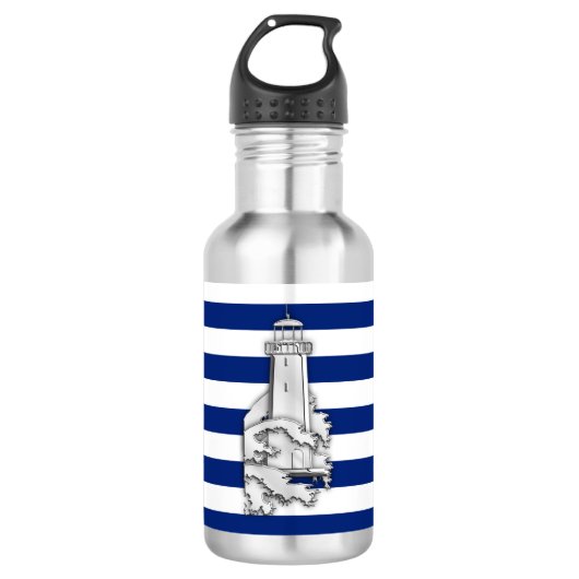 vuurtoren van Chrome op Nautical Stripes Waterfles (Voorkant)