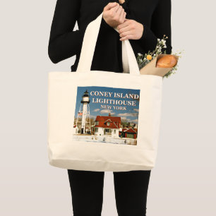 Vuurtoren van Coney Island, New York Jumbo Canvas  Grote Tote Bag