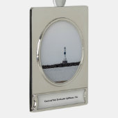 vuurtoren van Conneaut West Breakwater Verzilverd Banner Ornament (Rechts)