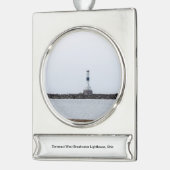 vuurtoren van Conneaut West Breakwater Verzilverd Banner Ornament (Links)