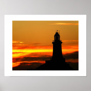 vuurtoren van Corbiere bij zonsondergang in Jersey Poster