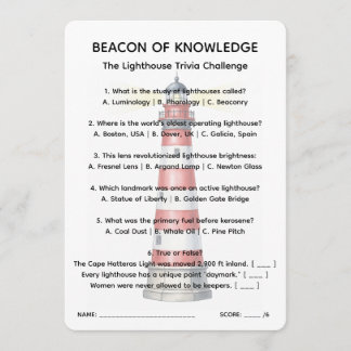 Vuurtoren van de Beacon of Knowledge Trivia Sheet Kaart