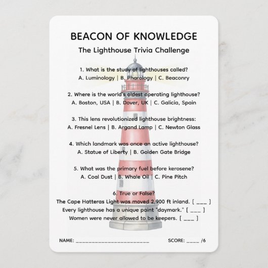 Vuurtoren van de Beacon of Knowledge Trivia Sheet Kaart (Voorkant)