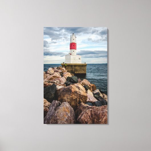 vuurtoren van de haven van Presque Isle Harbor Bre Canvas Afdruk (Voorkant)
