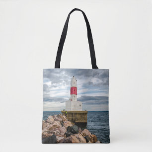 vuurtoren van de haven van Presque Isle Harbor Bre Tote Bag