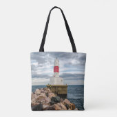 vuurtoren van de haven van Presque Isle Harbor Bre Tote Bag (Achterkant)