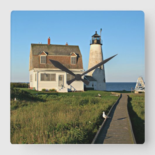 Vuurtoren van de Hout Island, Maine Wall Clock Vierkante Klok (Voorkant)