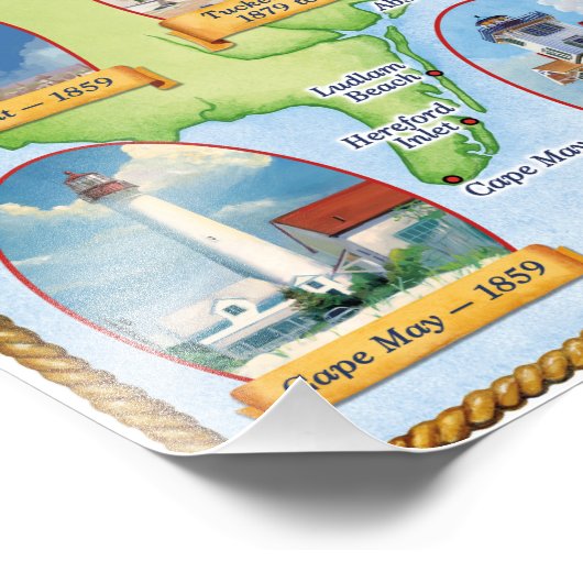 vuurtoren van de kust van New Jersey Foto Afdruk (Hoek)